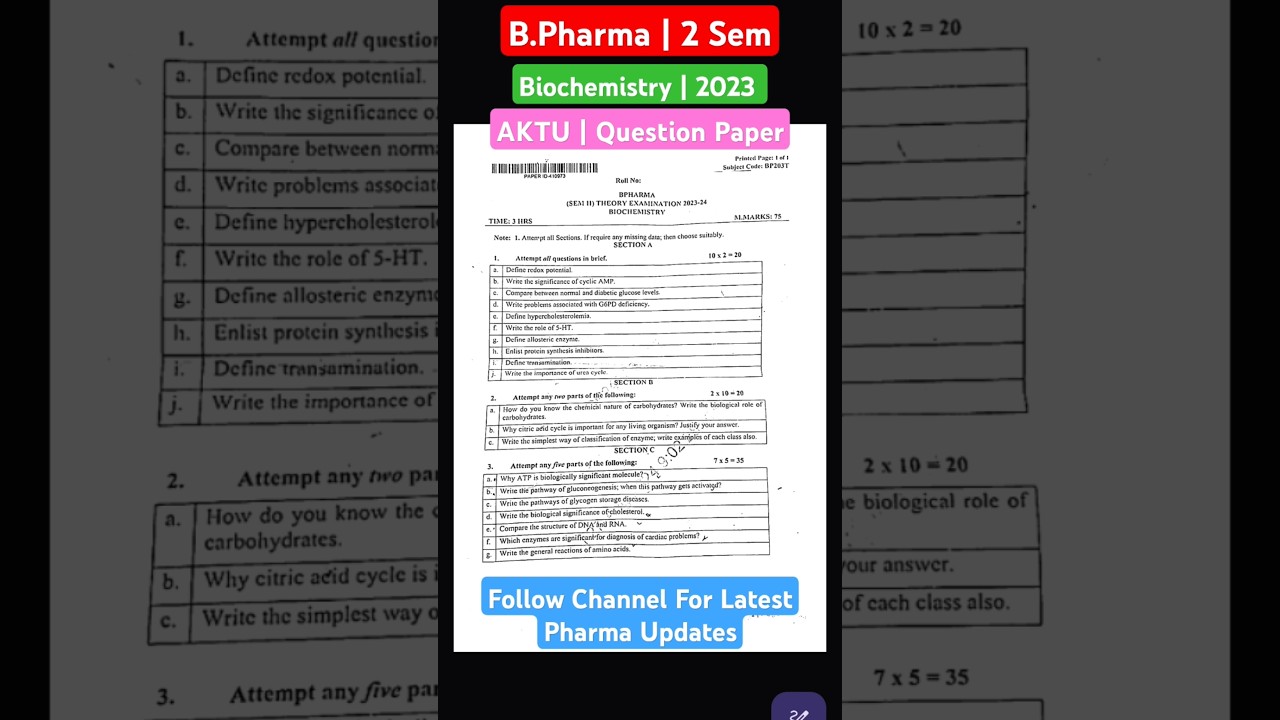 Biochemistry 2 Sem AKTU 2023 Question Paper 