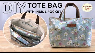 DIY TOTE BAG WITH INSIDE ZIPPER POCKETS | วิธีทำกระเป๋าช้อปปิ้งมีช่องด้านใน
