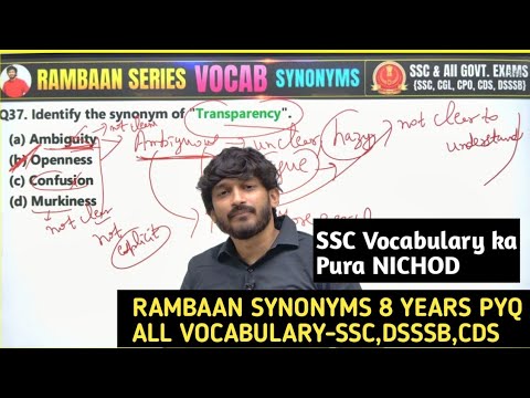 Day 1тАЬ 7000+ Vocabulary" RAMBAAN SYNONYM Series|Most Important FOR SSC 2026 CGL/CPO/DSSSB/CDS #ssc