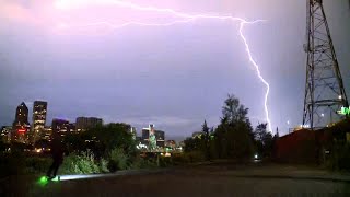 Lightning strikes over downtown Portland