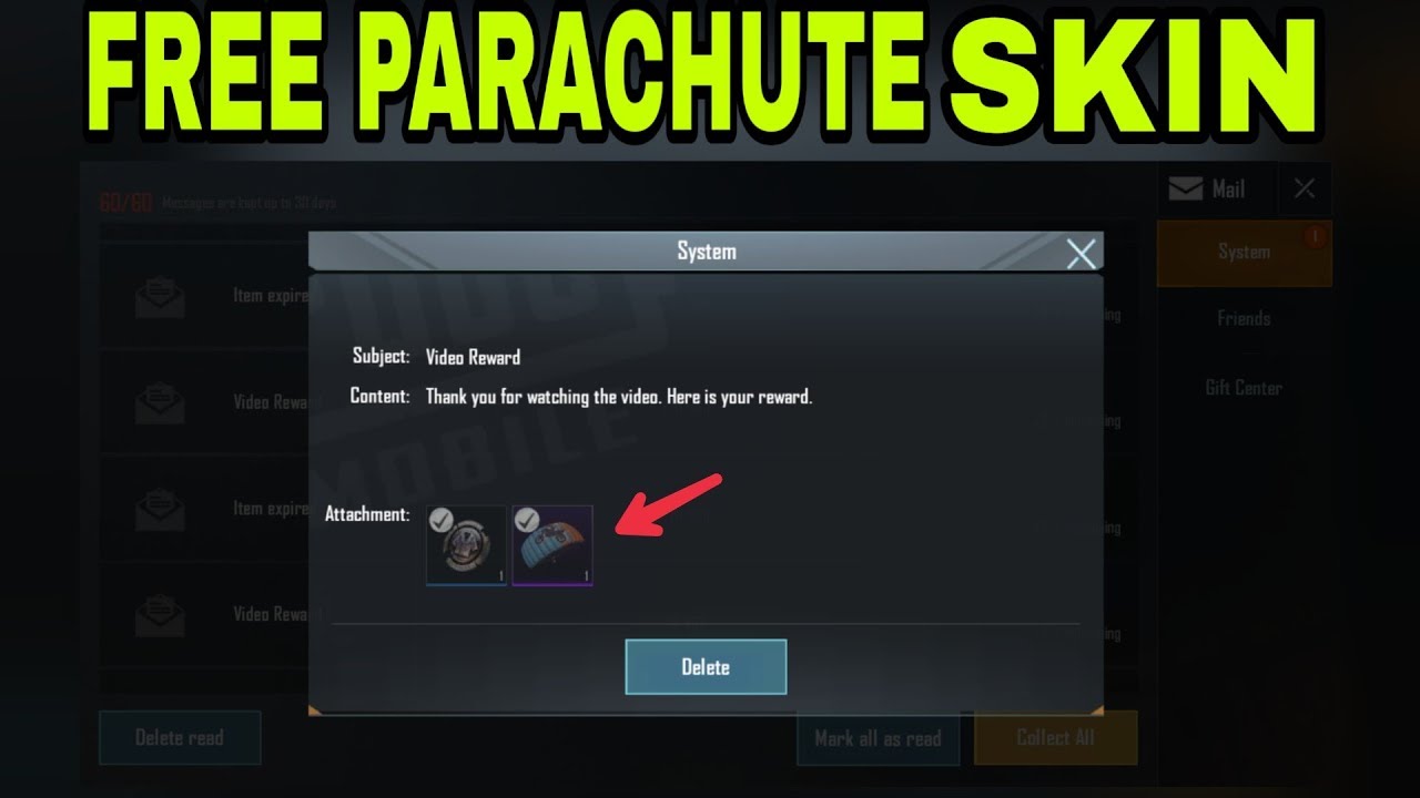 Pubg mobile new offer free parachute skin