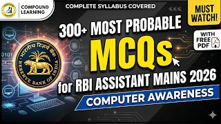 Computer Awareness Marathon for RBI Assistant Mains 2026 | Most Expected 300+ MCQs | Score 35+/40