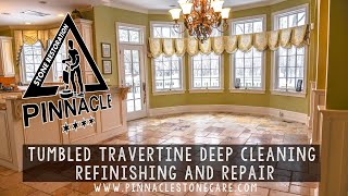 TUMBLED TRAVERTINE DEEP CLEANING, REFINISHING, AND REPAIR BY PINNACLE STONE RESTORATION IN CHICAGO