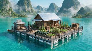 Talented Woman Builds a MASSIVE Floating Island with Iron Bars & Oil Drums | @Trieuthiduong by Hand!