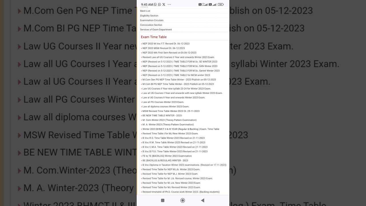 srtmun nanded University winter 2023 examination timetable revised on date 06 December 2023