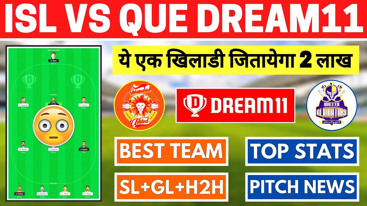 ISL vs QUE Dream11 Prediction, ISL vs QUE Dream11, ISL vs QUE Dream11 Team, QUE vs ISL, IU vs QG