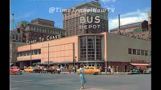 Vintage Overland Greyhound Bus Depot, Omaha Nebraska, Color video of the 1950's, Midcentury, Signage