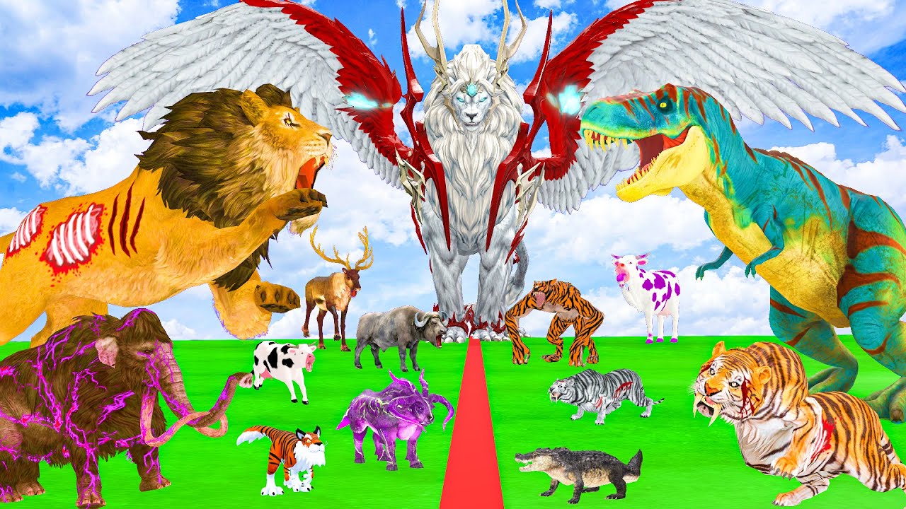 5 giant baby elephants fight giant lions fight 5 giant tigers save woolly mammoth