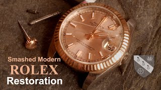 Restoration of a Smashed Rolex Watch  Most Modern Rolex in Rose Gold Restored