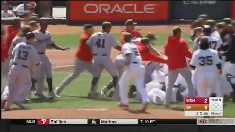 Bench Clearing Brawl Bryce Harper Hunter Strickland Fight Nationals vs Giants Brawl