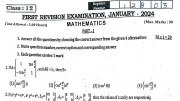 12th Maths First revision exam original question paper 2024