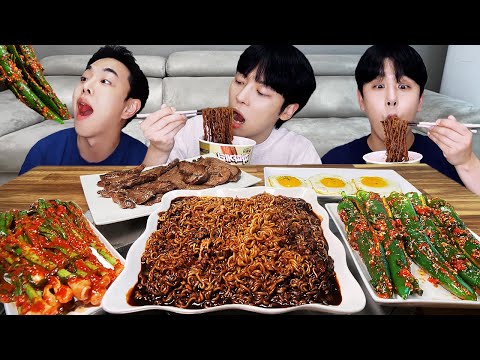 MUKBANG ASMR | Kore Kimchi tarifi! siyah fasulye eriştesi, sahanda yumurta, biftek! Kore yemekleri