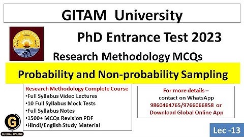 GITAM University Research Admissions Test 2023 MCQs| Probability and Non-probability Sampling MCQs|