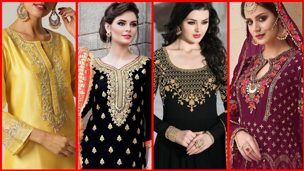 Stylish Embroidered Neck Design Party Wear Dresses - YouTube