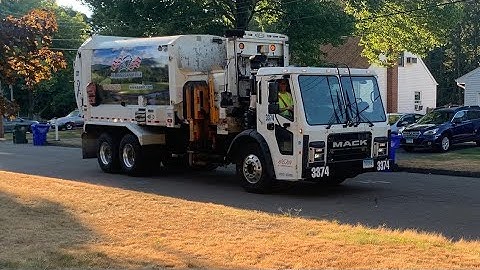 Mack LR Labrie Automizer slamming trash carts!