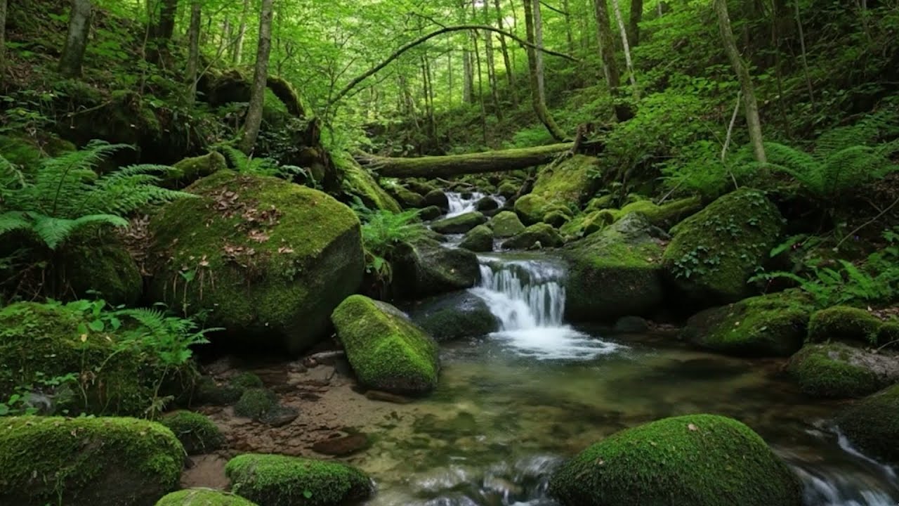 Flowing Water Sounds for Calm Focus // Bright Forest & Birdsong