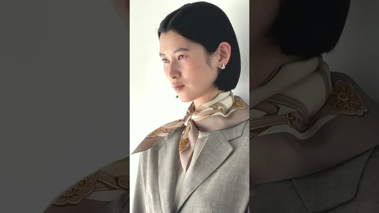 チェーン柄スカーフ＜ベージュ＞ シルク100% 日本製 | Maria Rouk