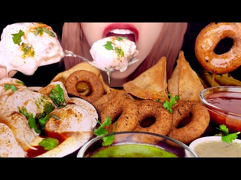 ASMR DAHI VADA, SAMOSAS | INDIAN STREET FOOD | Eating Sounds MUKBANG