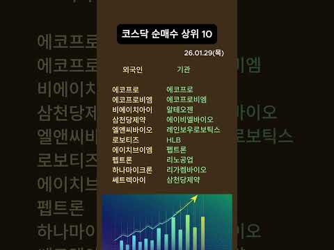 코스닥 외국인 기관 순매수 상위 종목, 주식투자, 주식정보, 2026년 1월 29일(목)
