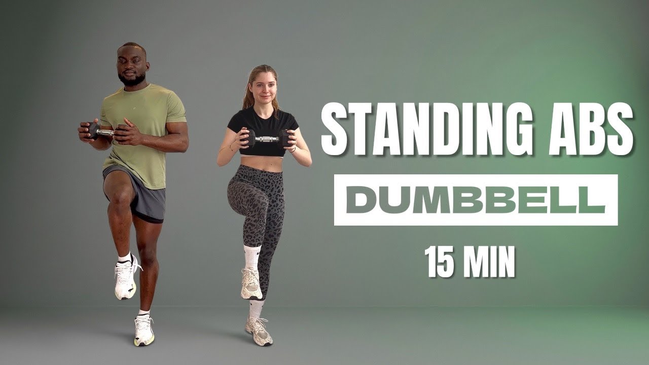 15 min STANDING ABS Workout (With Dumbbell, No Repeats) - YouTube