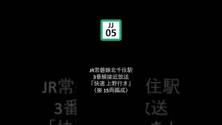 JR常磐線北千住駅3番線接近放送「快速上野行き」（※ 15両編成）