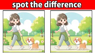 [Find the difference]Video to train your brain! Illustration of a woman walking a dog