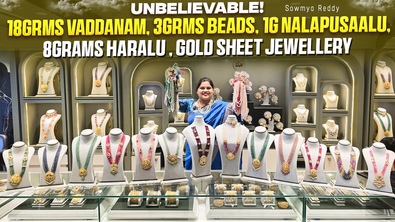 Unbelievable! 😱  18grms Vaddanam, 3grms Beads, 1g Nalapusaalu, 8grams haralu , gold sheet jewellery