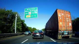 Morning drive along I-93 South in Massachusetts with Traffic