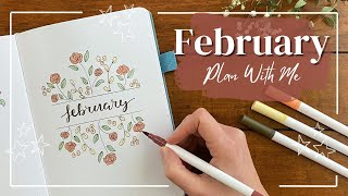 PLAN WITH ME!🌹| February Bullet Journal Set Up | Simple Rose Theme