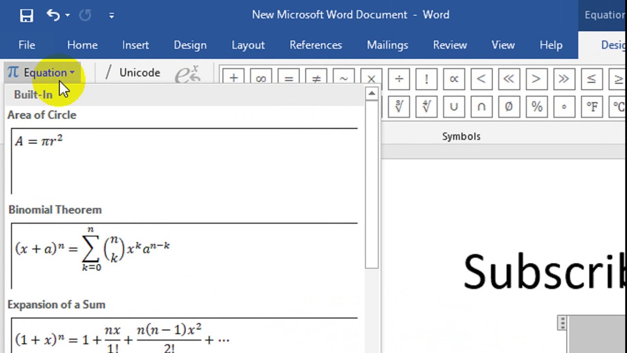how to make an equation in word