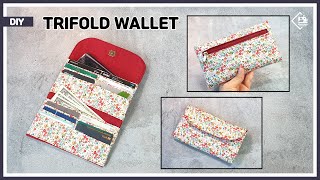DIY Trifold wallet / Fabric purse wallet / no bias / sewing tutorial [Tendersmile Handmade]