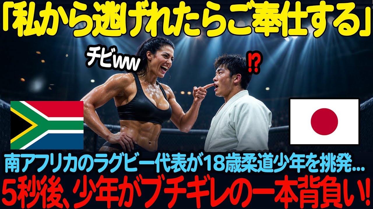 「私から逃げられたら、今夜は一晩中ご奉仕してあげる」 南アフリカのラグビー女子代表が、日本の18歳の小柄な柔道少年に強引に組み付く。しかし5秒後、大男も震える衝撃が女王を襲う!【海外の反応】