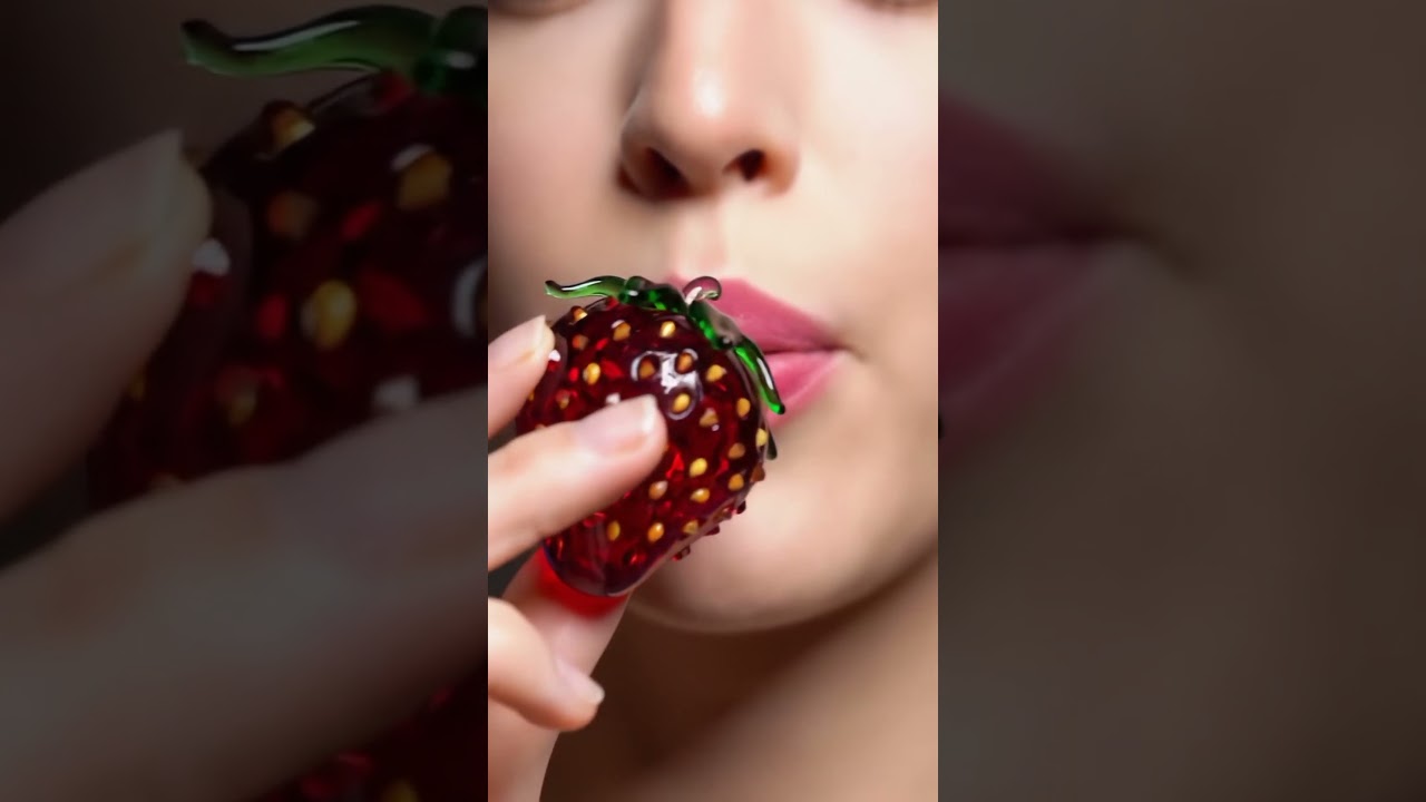 "Delicate Glass Strawberry Eating ASMR | No Talking, Just Pure Crunch"