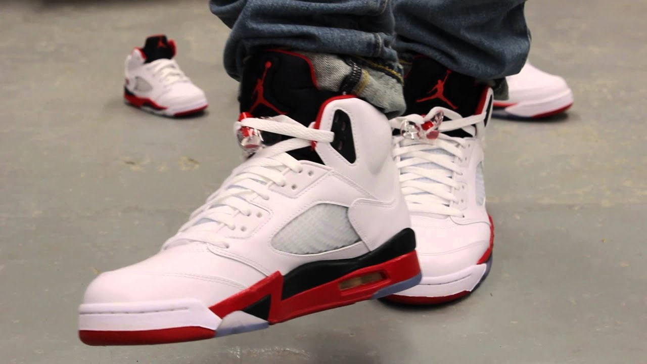 jordan 5 retro fire red on feet