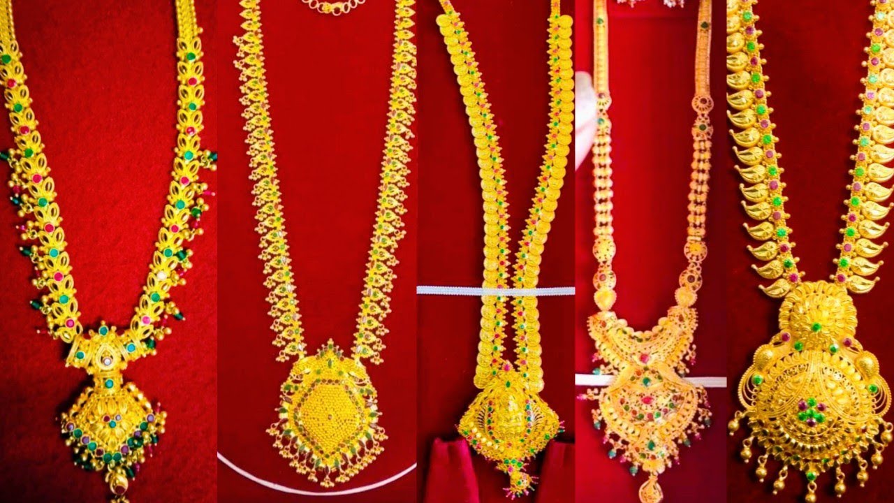 Gold stunning long haram chains collection function style jewellery
