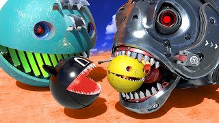Robot Pacman VS 2 Spiky Monsters in Crazy Maze of Space Colony. Part 2