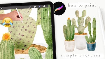 How to paint EASY watercolor cactuses in procreate // procreate watercolor tutorial for beginners