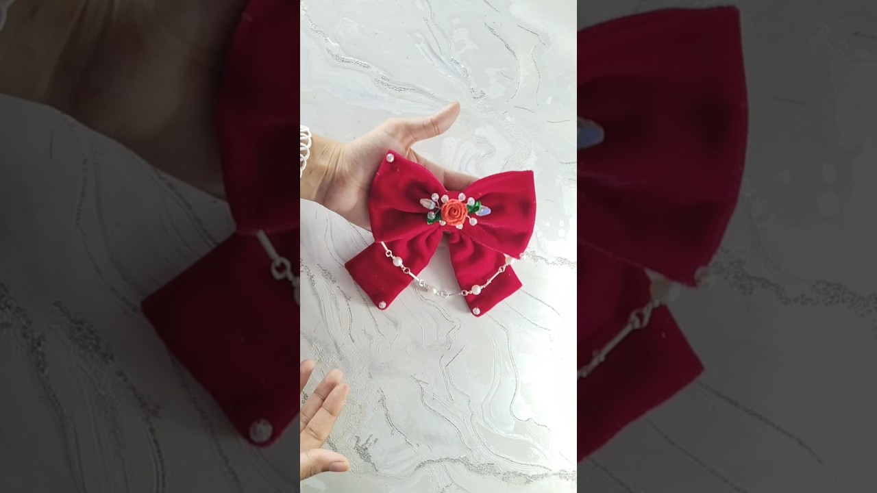 “Handmade Pink Bow with Sparkling Chains 💕 | Premium Hair Bow” 