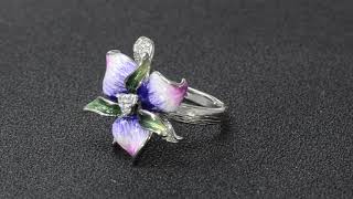 Stunning Pink Enamel CZ Flower Ring