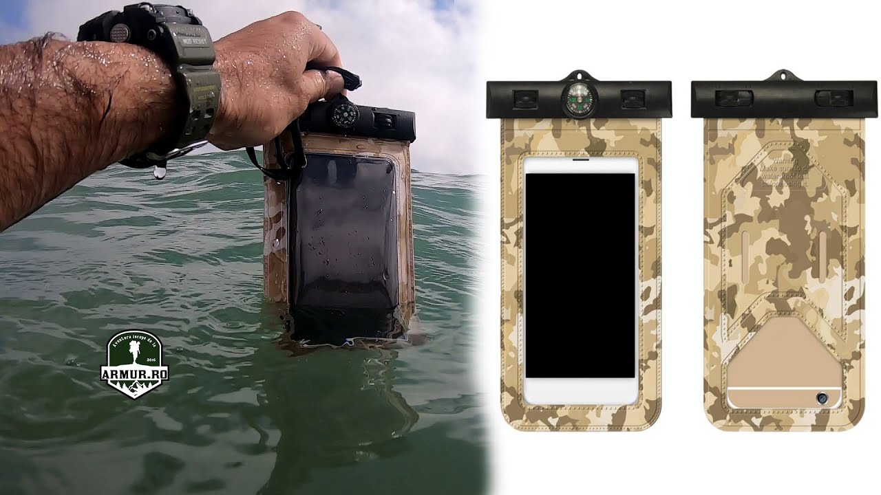 Husa impermeabila telefon TEST compas Camo Desert Waterproof Swim Phone Bag Case unboxing / review