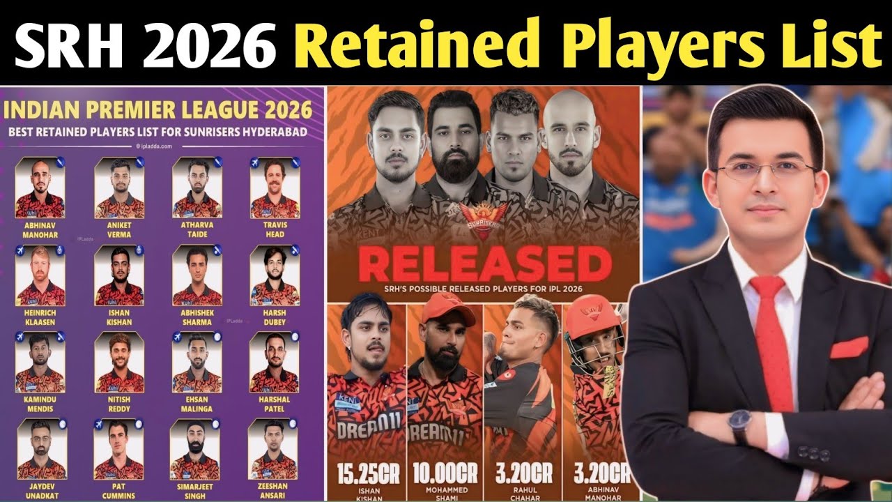 “SRH  IPL 2026 Release & Retained Players List |Abhishek Sharma,Ishan, Cummins,Klasen