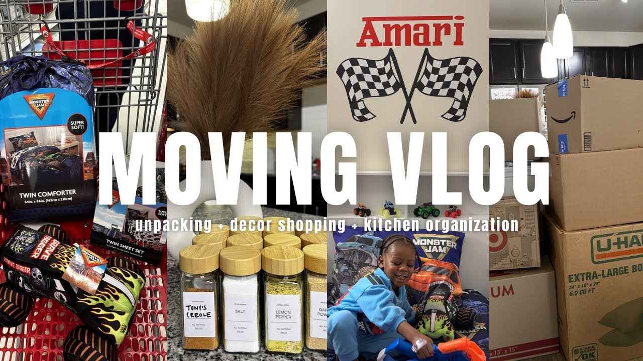 MOVING VLOG | unpacking, decor shopping, kitchen organization, toddler room