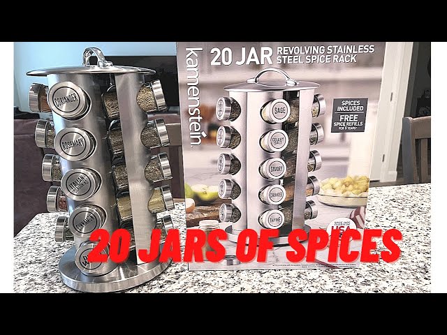 Unboxing Kamenstein 20 Jar Stainless Steel Spice Rack: Revolving Kitchen  Masala Dani box or Tower 