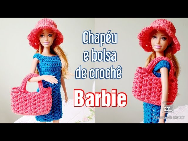 maiô, chapéu, cinto e bolero de crochê para Barbie Pecunia MM