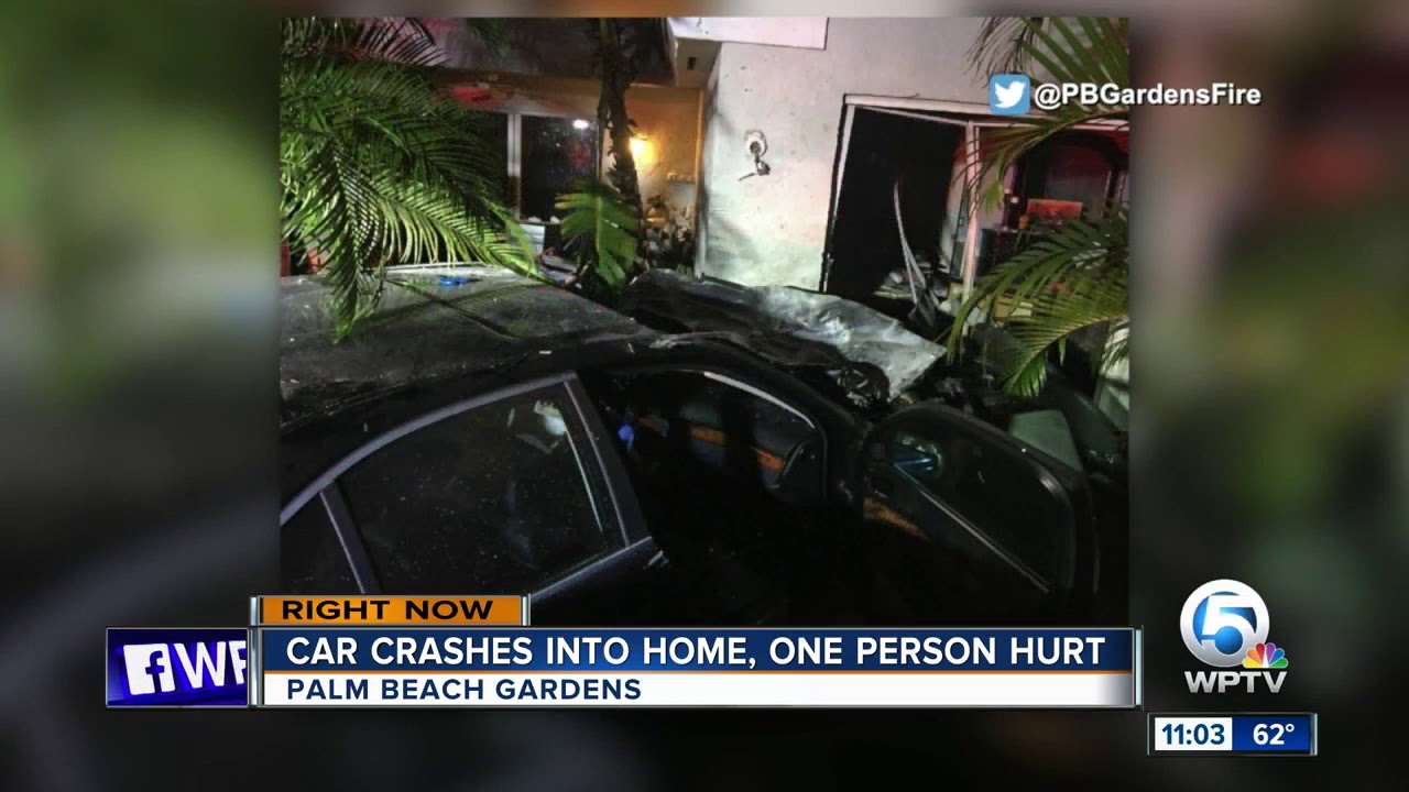 Car crashes into Palm Beach Gardens house; one person injured
