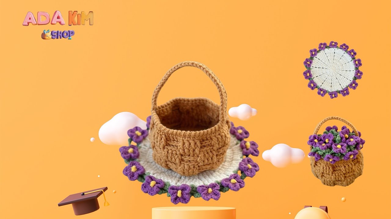 017-часть 1 Вяжем крючком подставку для чашки с сиреневым цветком