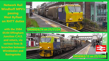 Network Rail Windhoff MPV’s passing West Byfleet on RHTT duties with the 3S84 on 21st & 27th Nov. 24