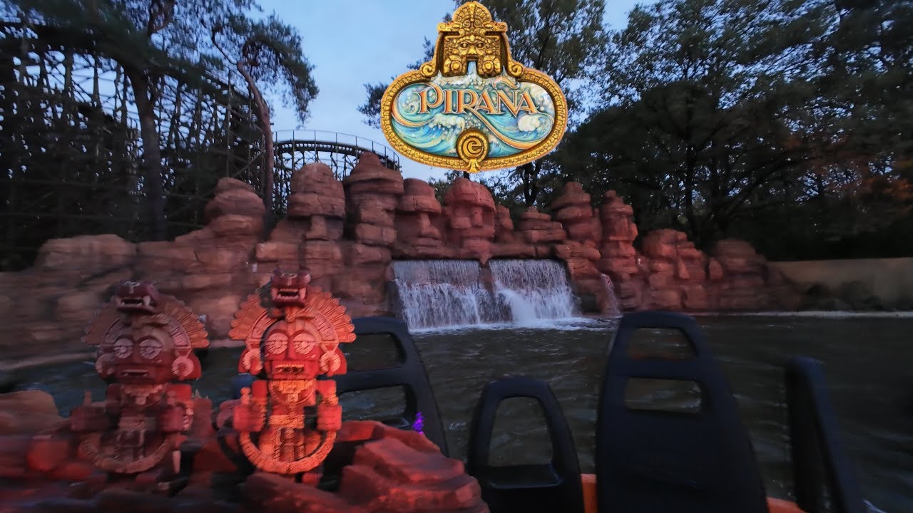 Alleen in de Piraña met verlichting in de Avond Attractie Walkthrough Efteling Water Attraction 4K