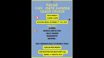 CSEC MATH SUMMER CRASH COURSE SESSIONS