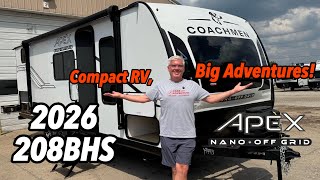 The 2026 Coachmen Apex Nano 208BHS: Compact RV, Big Adventures!
Episode 340:
ℹ️ Check out the @CoachmenRVs Apex Nano 208BHS travel trailer. This compact yet incredibly versatile RV is perfect for your next adventure.
HITCH WEIGHT: 596 lb.
GVWR: 6,000 lb.
UVW: 4,260 lb.
CCC: 1,740 lb.
EXTERIOR LENGTH: 25 0
EXTERIOR HEIGHT: 10 0
EXTERIOR WIDTH: 90
FRESH WATER: 52 gal.
GRAY WATER: 35 gal.
BLACK WATER: 35 gal.
AWNING SIZE: 14
Enjoy endless hot showers thanks to the Fogatti tankless water heater in the full bathroom that includes a small tub. Moving into the kitchen area, youll find a two-burner cooktop paired with an air fryer microwave, and a generous 10-cubic-foot 12-volt refrigerator—ideal for feeding a family on the go.
The booth dinette offers a cozy spot to enjoy your meals, while the nearby TV backer makes it easy to relax and entertain. When its time to rest, the Murphy queen bed provides comfort without sacrificing space, and the double bunk beds are perfect for family or friends.
Designed with durability and efficiency in mind, the Azdel composite sidewalls, laminated aluminum floor, and vacuum-bonded laminated crowned roof ensure a sturdy build. Plus, with a 400-watt solar panel featuring a 30 Amp control charger, inverter prep, and Starlink prep, you’re equipped for off-grid adventures.
🔗 Adventure Links:
Coachmen Apex Nano 208BHS: https://coachmenrv.com/apex-nano/208BHS/12214
Coachmen Apex Nano: https://coachmenrv.com/Apex-Nano
Coachmen Apex Ultra-Lite: https://coachmenrv.com/apex-ultra-lite
Coachmen Remote: https://coachmenrv.com/remote
#rvlife #rvtravel #rvtour
✅ Like | ✍️ Comment | 🔗 Share | 🔔 Subscribe for more RV tours!
🗺️ Discover More:
Coachmen Apex and Remote RV Tours: https://www.youtube.com/playlist?list=PLG HvVXwJoWlAeYIyHuDnqaFZkrYRJy5
🚨 Important Notes:
We’re proud brand ambassadors for Coachmen Apex, but all opinions are genuinely our own. This channel is for entertainment purposes only. Always do your own research before making decisions.
🎼 “Take an Adventure” theme song written by Chelley Seibert
🎵All other music is from EpidemicSound.
🎶 Subscribe to Epidemic Sound to get great music for your channel!
https://www.epidemicsound.com/referral/lfwrab/
🎥 Filmed with: iPhone 15 Pro Max, 16 Pro Max, GoPro Hero 12 with Mic Mod and Hollyland Lark M2 mics.
©️2025 Cruisin’ With The Colemans, All Rights Reserved
*This channel is for entertainment purposes only. We are not RV experts and are not making recommendations. We share our opinions and what works for us, but you should do your own research and make your own decisions.
*We are a participant in the Amazon Services LLC Associates Program, an affiliate advertising program designed to provide a means for us to earn fees by linking to Amazon.com and affiliated sites. The 2026 Coachmen Apex Nano 208BHS: Compact RV, Big Adventures!